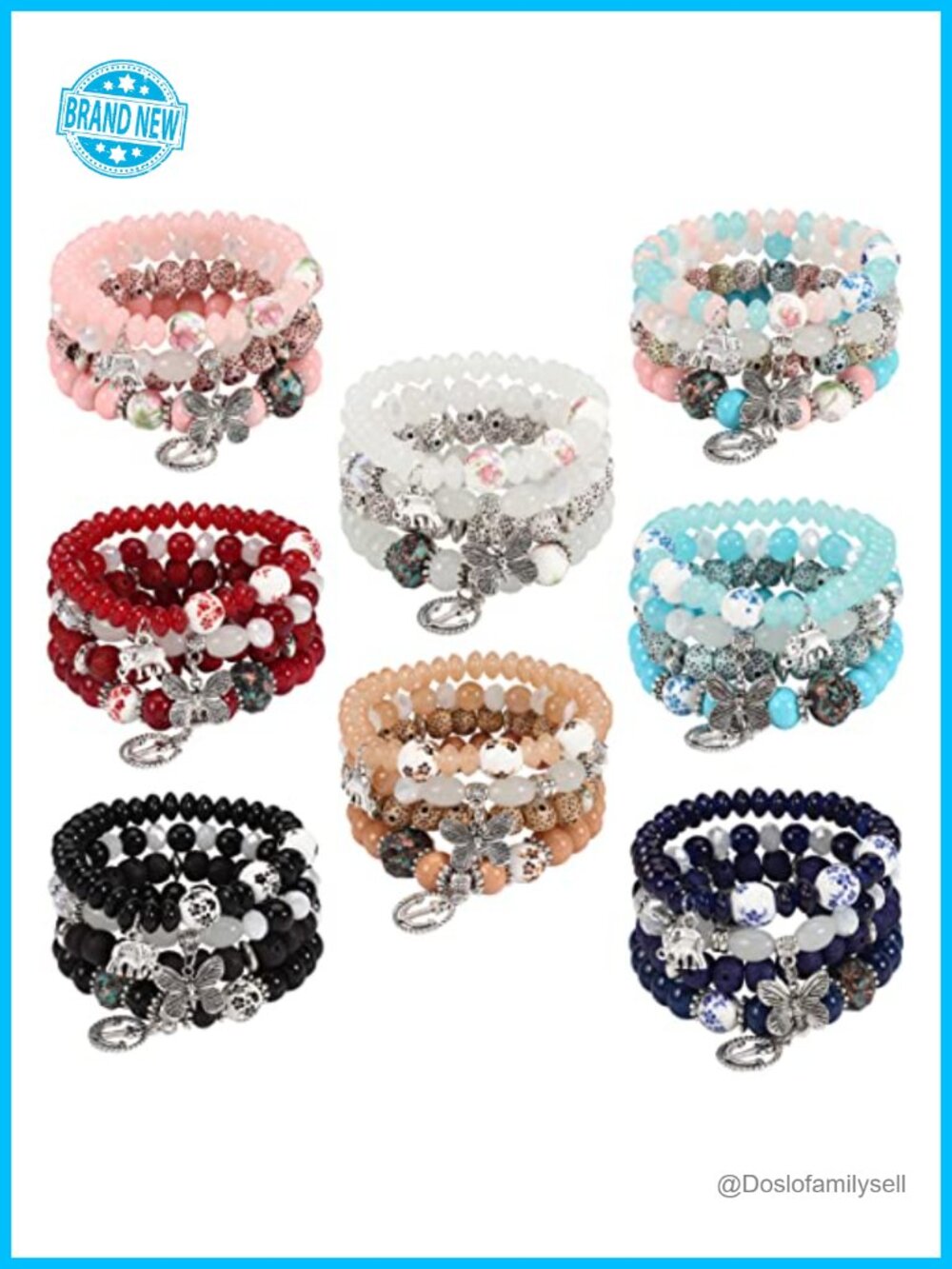 Bohemian Stretch Multilayer Beaded Bracelet Set with Charm